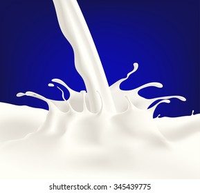 Milk, yogurt or cream splashing. White smudges splashes drops on blue background. Vector illustration