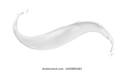 Milk, yogurt cream white wave splash with drops, vector milky drink splatter swirl. Dairy yogurt milk spill flow, realistic 3d flowing or pouring yoghurt and milkshake