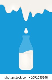 Milk or yogurt flowing drop to the bottle poster. Vector illustration EPS10.