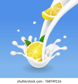 Milk, yogurt lemon splash vectorlus