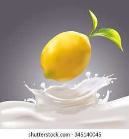 Milk, yogurt lemon splashing vector concept