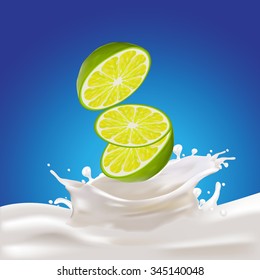 Milk, yogurt lemon splashing vector concept