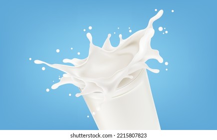 Milk and Yogurt liquid of glass splashing isolated on solid color background. Realistic vector in 3D elements. Food and Drink concepts.