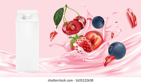 Milk yogurt liquid splashing isolated in the middle on solid color background, Vector realistic in 3d illustration.