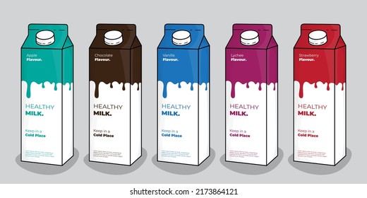 Milk or yogurt packaging template in green brown blue purple and red color combination design