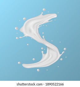 Milk Or Yogurt Splash Flow Isolated On Blue Background. EPS10 Vector