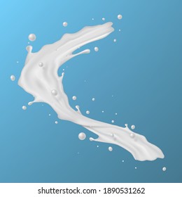 Milk Or Yogurt Splash Flow Isolated On Blue Background. EPS10 Vector