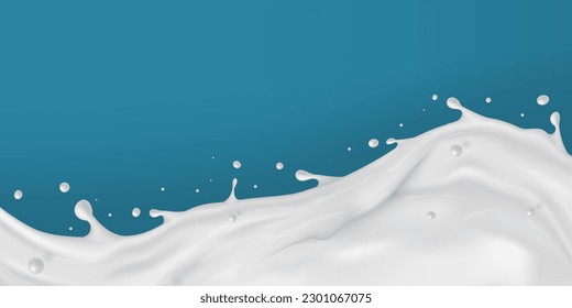 El Flujo De Esplandor De Leche O Yogur Se Aisló En Fondo Azul. Vector EPS10