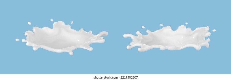 Milk or yogurt splash isolated on blue background. Natural dairy product, yogurt or cream with flying drops. Realistic vector illustration