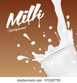 Milk or yogurt splash vector on chocolate background realistic illustration