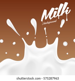 Milk or yogurt splash vector on chocolate background realistic illustration