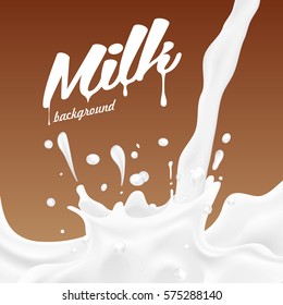 Milk or yogurt splash vector on chocolate background realistic illustration