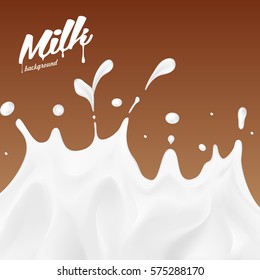 Milk or yogurt splash vector on chocolate background realistic illustration