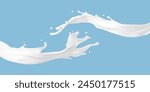 Milk or yogurt splashes isolated on blue background. Liquid splash. Vector illustration