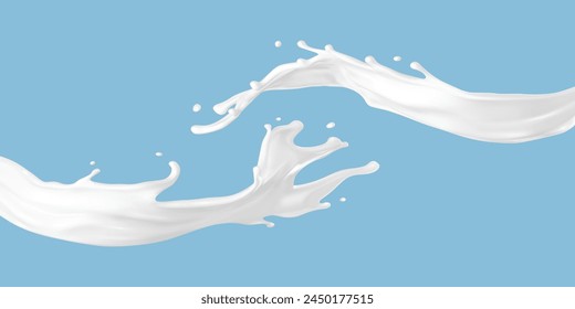 Milk or yogurt splashes isolated on blue background. Liquid splash. Vector illustration