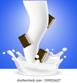 milk, yogurt, splashing and chocolate, vector illustration.