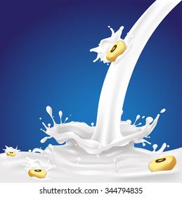 Milk, yogurt splashing, green tea vector concept
