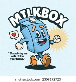 Milkbox Cute Trendy Retro Cartoon Vector Hand Drawn