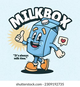 Milkbox Cute Trendy Retro Cartoon Vector Hand Drawn