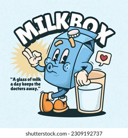 Milkbox Cute Trendy Retro Cartoon Vector Hand Drawn