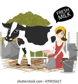 Milking of a cow.vector/Illustration