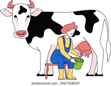 Milking cow’s fresh milk at livestock farm illustration