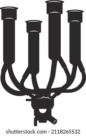 Milking machine for a cow. Black flat symbol. Isolated image on a white background.
