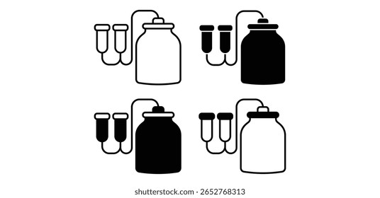 Ícones de máquina de ordenha preto e branco Vetor ilustrações Design plano simples