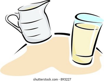 Milk-jug with glass.Vector illustration