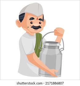 Milkman is holding a milk container. Vector graphic illustration.  Individually on white background.