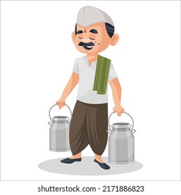 Milkman is holding milk containers in both hands. Vector graphic illustration. Individually on white background.	