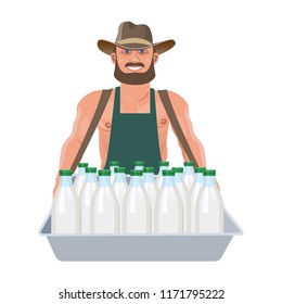 Milkman with a vending tray. Vector illustration isolated on white background