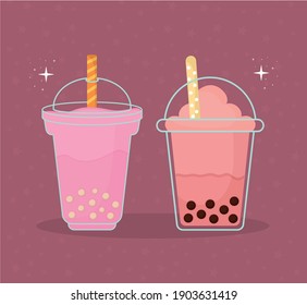milkshake and asian taiwanese drink vector illustration design