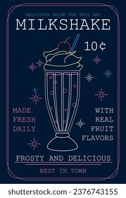 Publicidad de banner Milkshake hecha con líneas de ilustración vectorial.