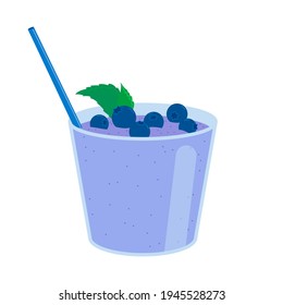 Milkshake with berries, blueberry cocktail with mint leaves, summer vector