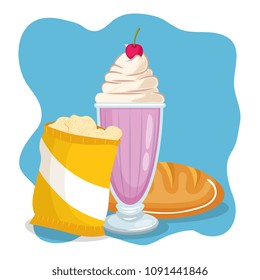 milkshake and bread with potatoes bag