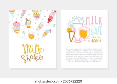 Milkshake Card Template Design with Space for Text, Healthy Ice Cream Drinks and Fresh Milk Beverages Vector Illustration