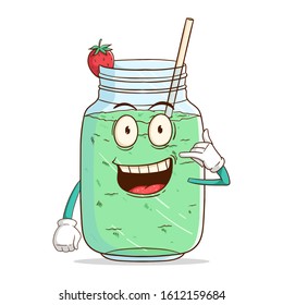 milkshake cartoon character with call me hand sign and funny smile face