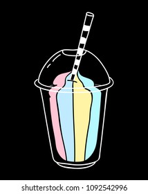Milkshake cartoon isolated on black background. Trendy hand drawn milkshake for web site, label, poster, placard, t shirt and banner. Creative art concept, vector illustration eps 10
