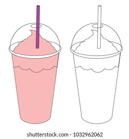 Milkshake cartoon. Vertical Narrow Outlined illustration with thin line black stroke