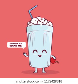 Milkshake character waving vector illustration. Food, summer, sweet, dessert, funny design concept
