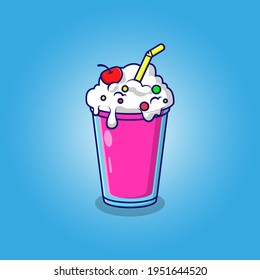 Milkshake With Cherry Cartoon Vector Icon Illustration. Food And Drink Icon Concept Isolated 