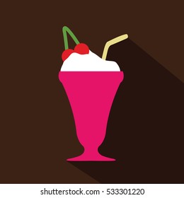 a milkshake with a cherry icon illustration isolated in a brown background