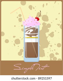 Milkshake with cherry on a dirty background. Vector illustration. Place for your text. EPS 10