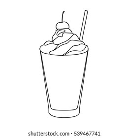 Milkshake with cherry on the top icon in outline style isolated on white background. Milk product and sweet symbol stock vector illustration.