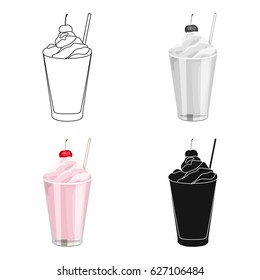 Milkshake with cherry on the top icon in cartoon style isolated on white background. Milk product and sweet symbol stock vector illustration.