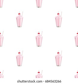 Milkshake with cherry on the top icon in cartoon style isolated on white background. Milk product and sweet symbol stock vector illustration.