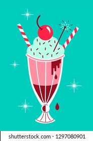 milkshake with cherry on top and straws