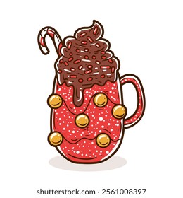 Milkshake chocolate ice cream with christmas concept element vector illustration