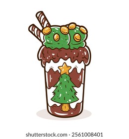 Milkshake chocolate ice cream with christmas concept vector illustration